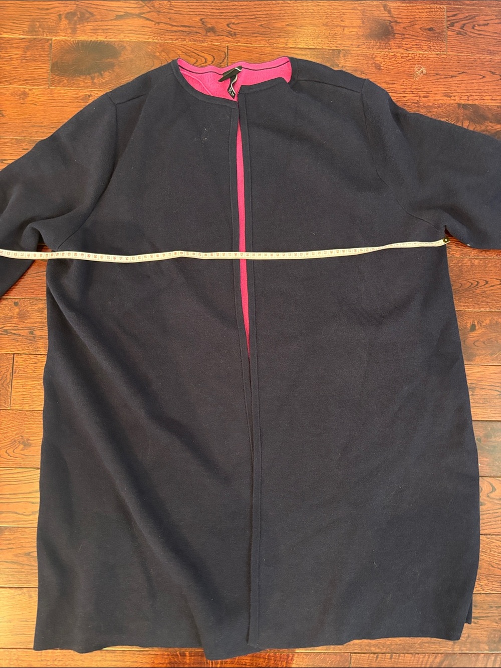 Ulla Popken Navy Open-Front Coat with Pink Trim